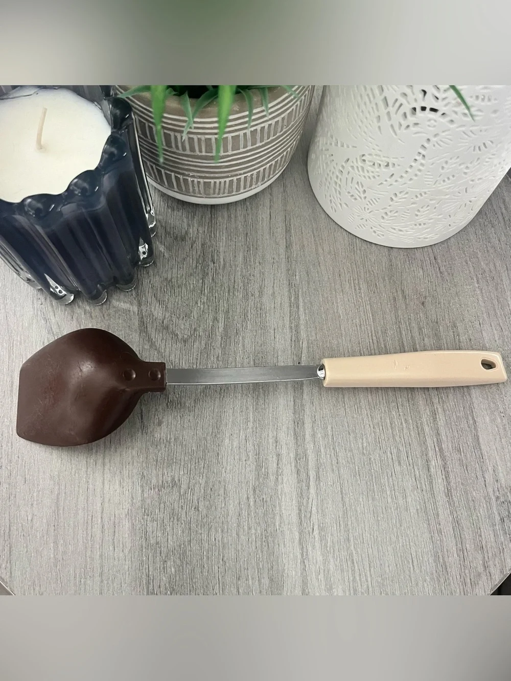 EKCO Almond Handle Kitchen Utensil Set 3 Pc Vintage Spoon Skimmer Pasta